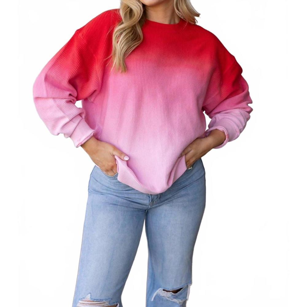 NEW MOON RYDER ombre corded sweatshirt in red/pnk